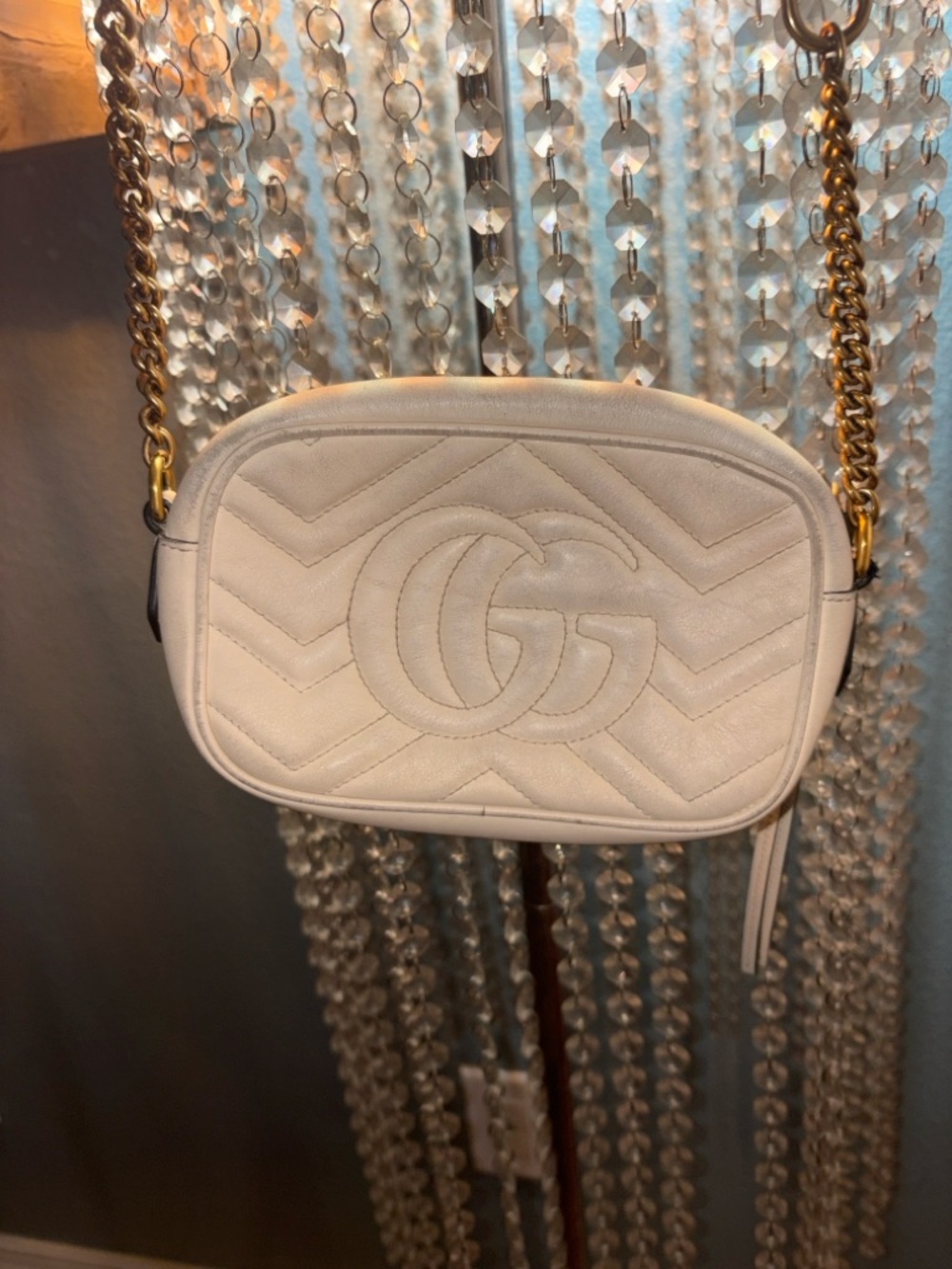 Gucci White Chevron Quilted Crossbody with Gold Double G Chain - Picture 2 of 2